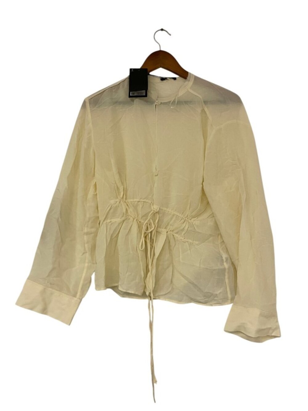 Massimo Dutti Womens Blouse S Cream Ivory Peplum Drawstring sheer 5190/933 NWT